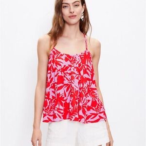 LOFT Red and Pink Leaf Print Camisole